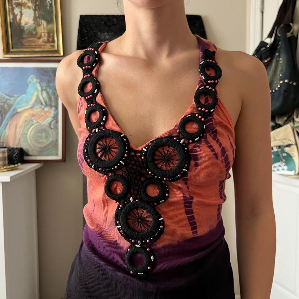 Bisou Bisou Y2K Tie Dye Cami Top Black Orange Purple Whimsygoth Small - Picture 4 of 5